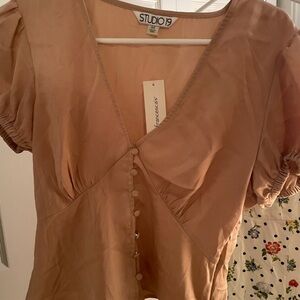 Miami Women's Tan Blouse with Button Detail